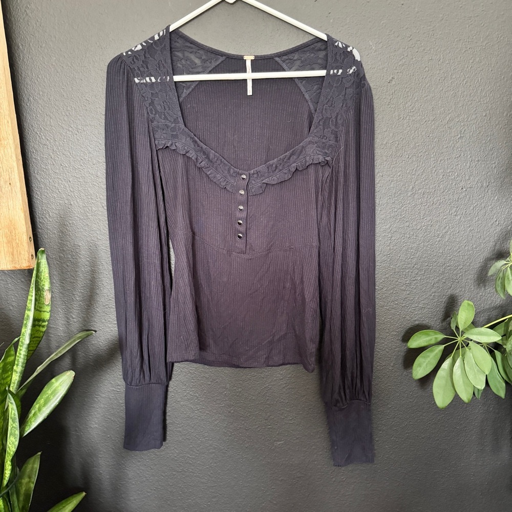 Free People Lace Ribbed Henley - Picture 1 of 4